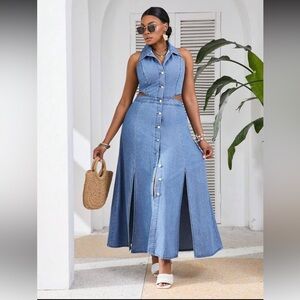 SHEIN Blue Denim Button-Down Maxi Dress